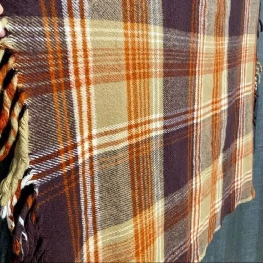 Vintage Faribault‎ Plaid Throw Blanket Brown Orange Fringe Cabin Decor
